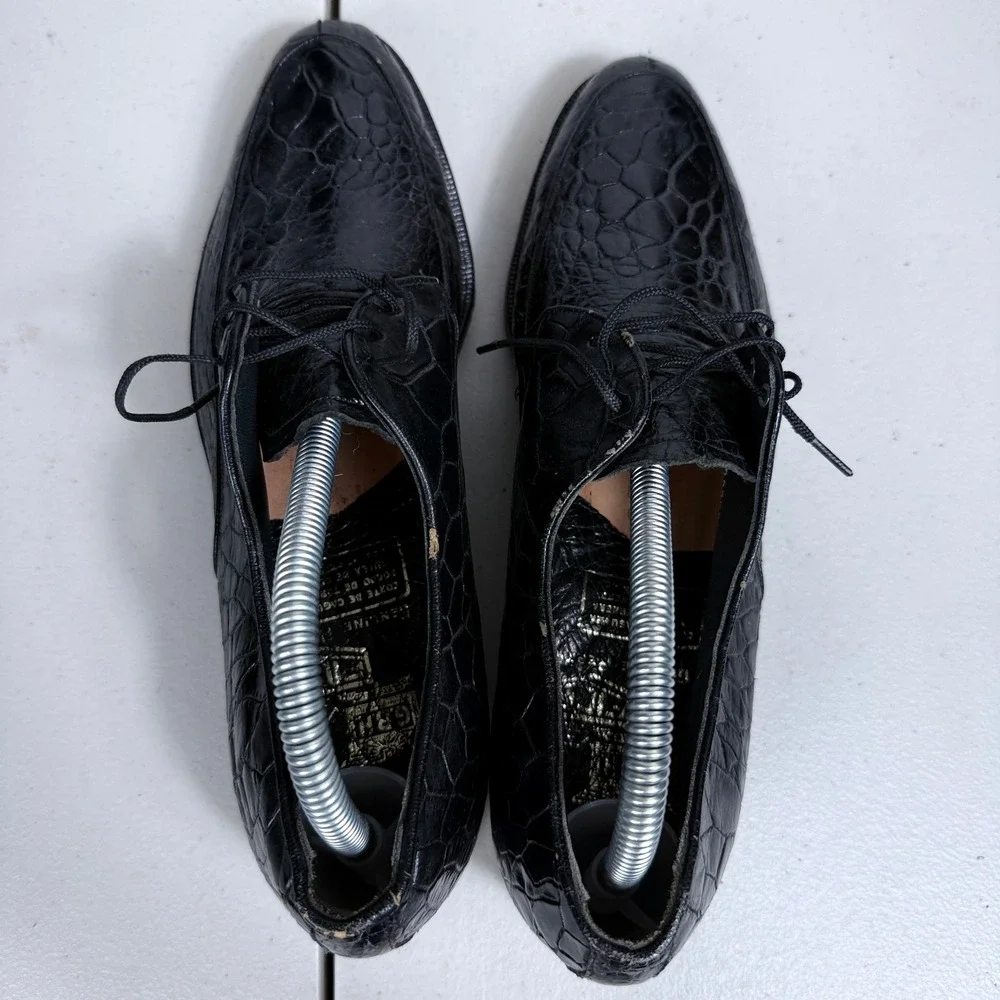 G.B.H. Field Derby Shoes Mens 8.5 Black Genuine Reptile Leather Exotic Oxfords